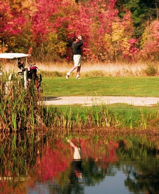 Man golfing in autumn.