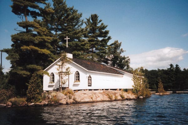 Church on a lake island.