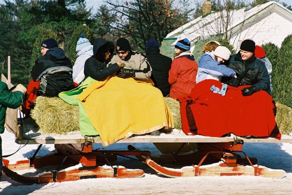 Group on hayride sleigh.