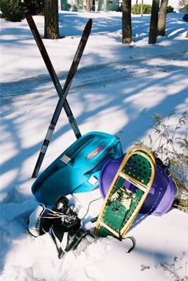Sleds and snowshoes.